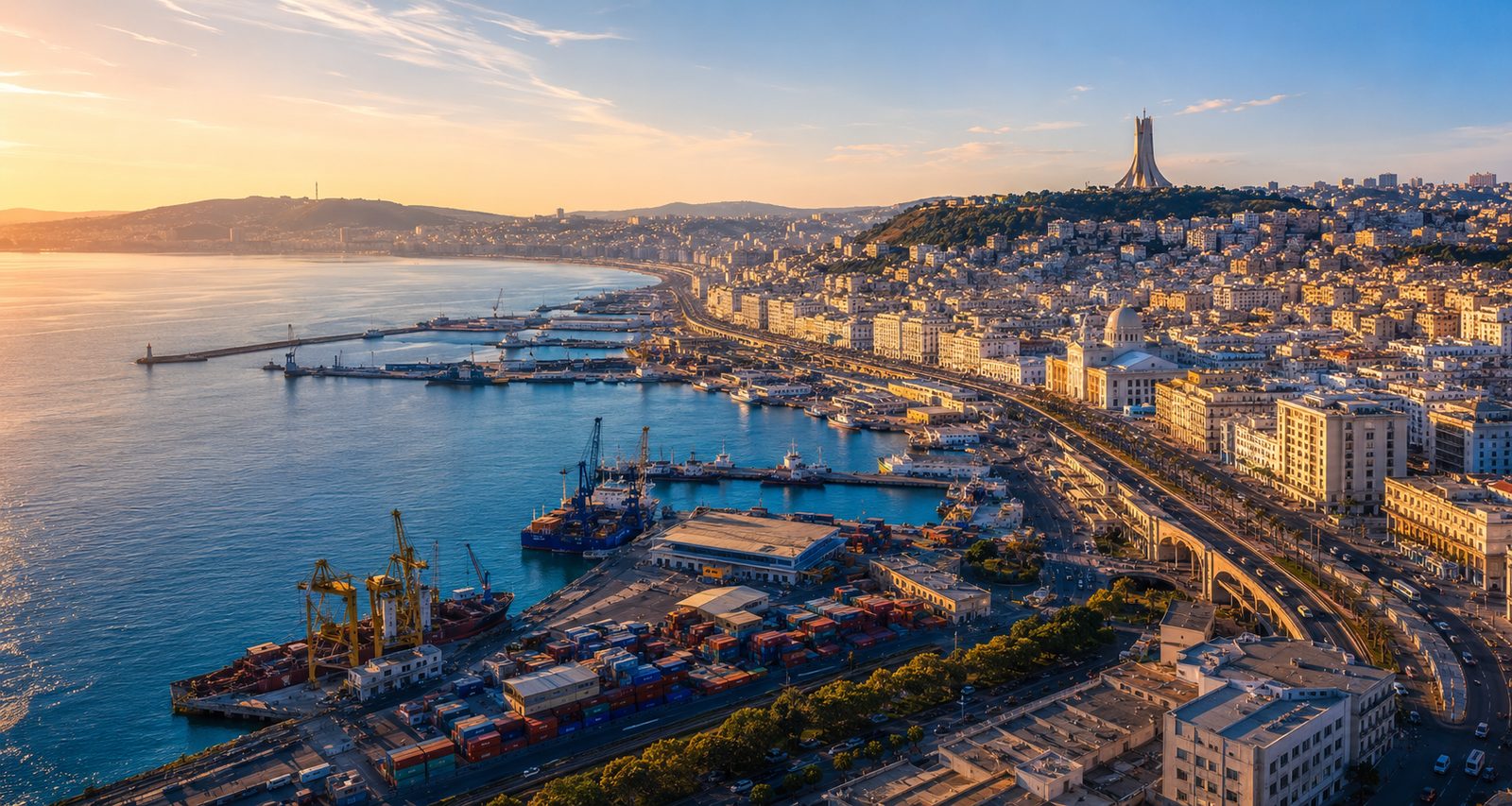 Port of Algiers at sunset — gateway for Algerian exports to West and Central Africa